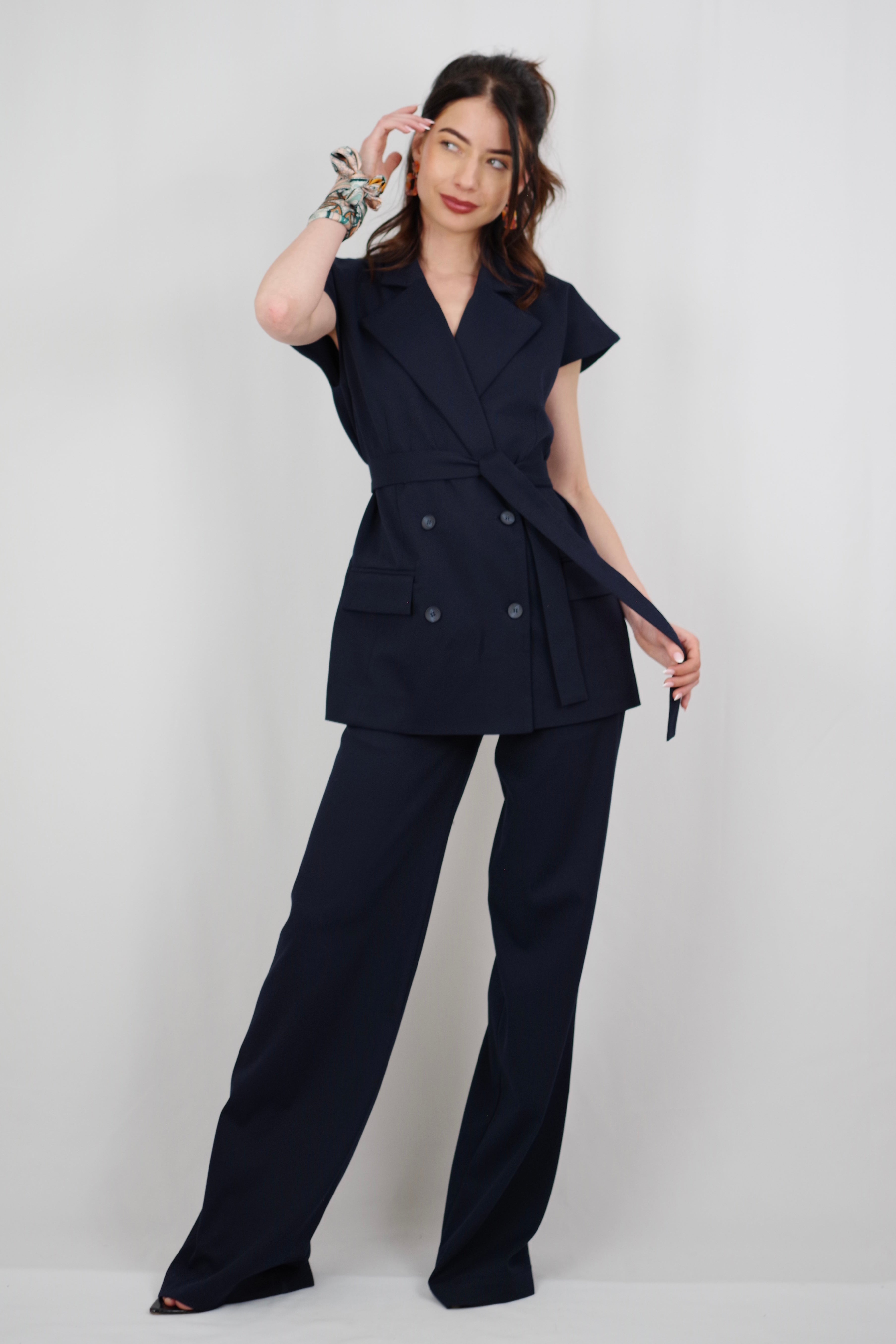 Ivone Women’s Straight-Leg Blue Navy Pants – Convertible Waist, Lightweight for Spring/Summer - Photo 4