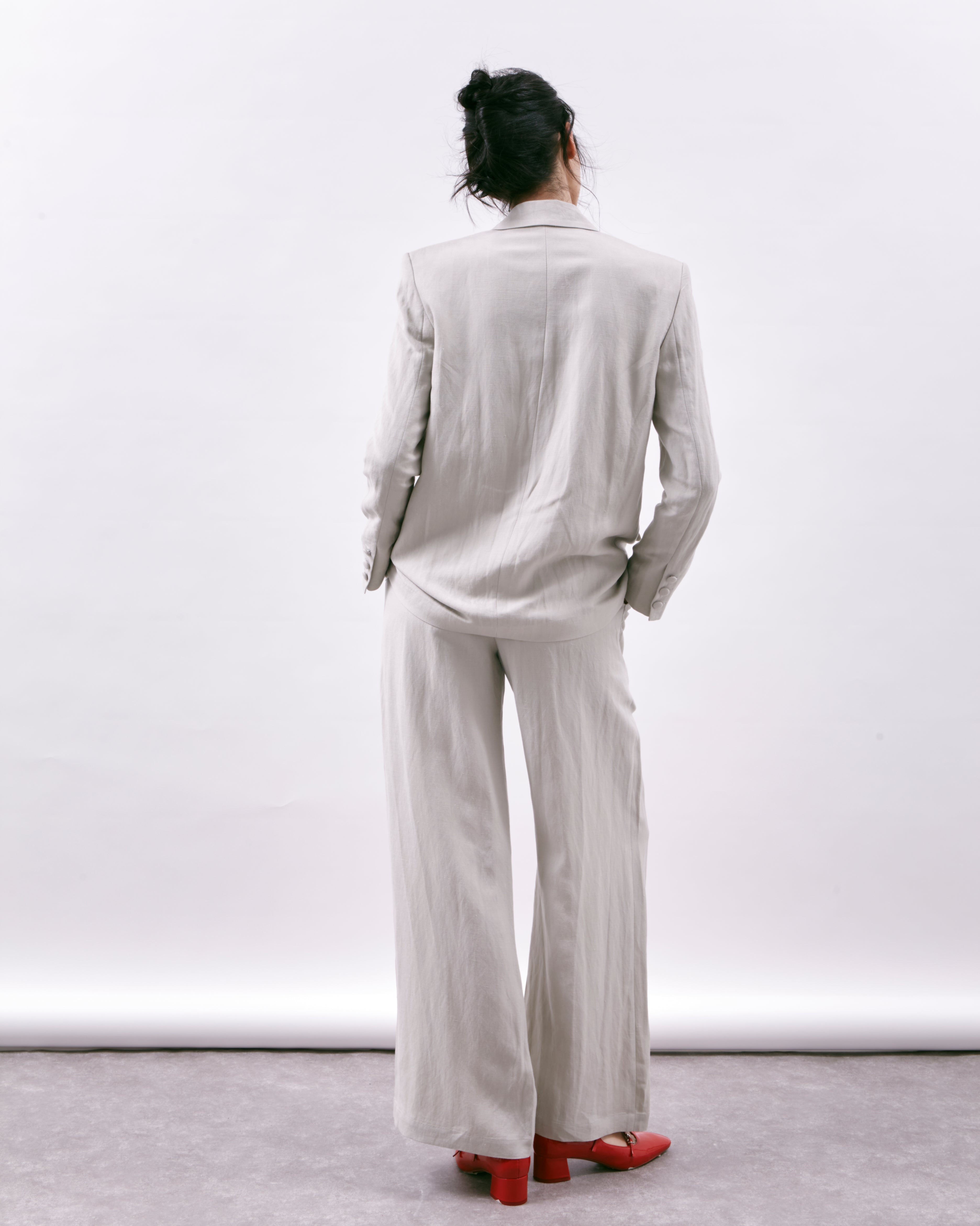 Calça Cinza em Linho e Viscose St. Tropez