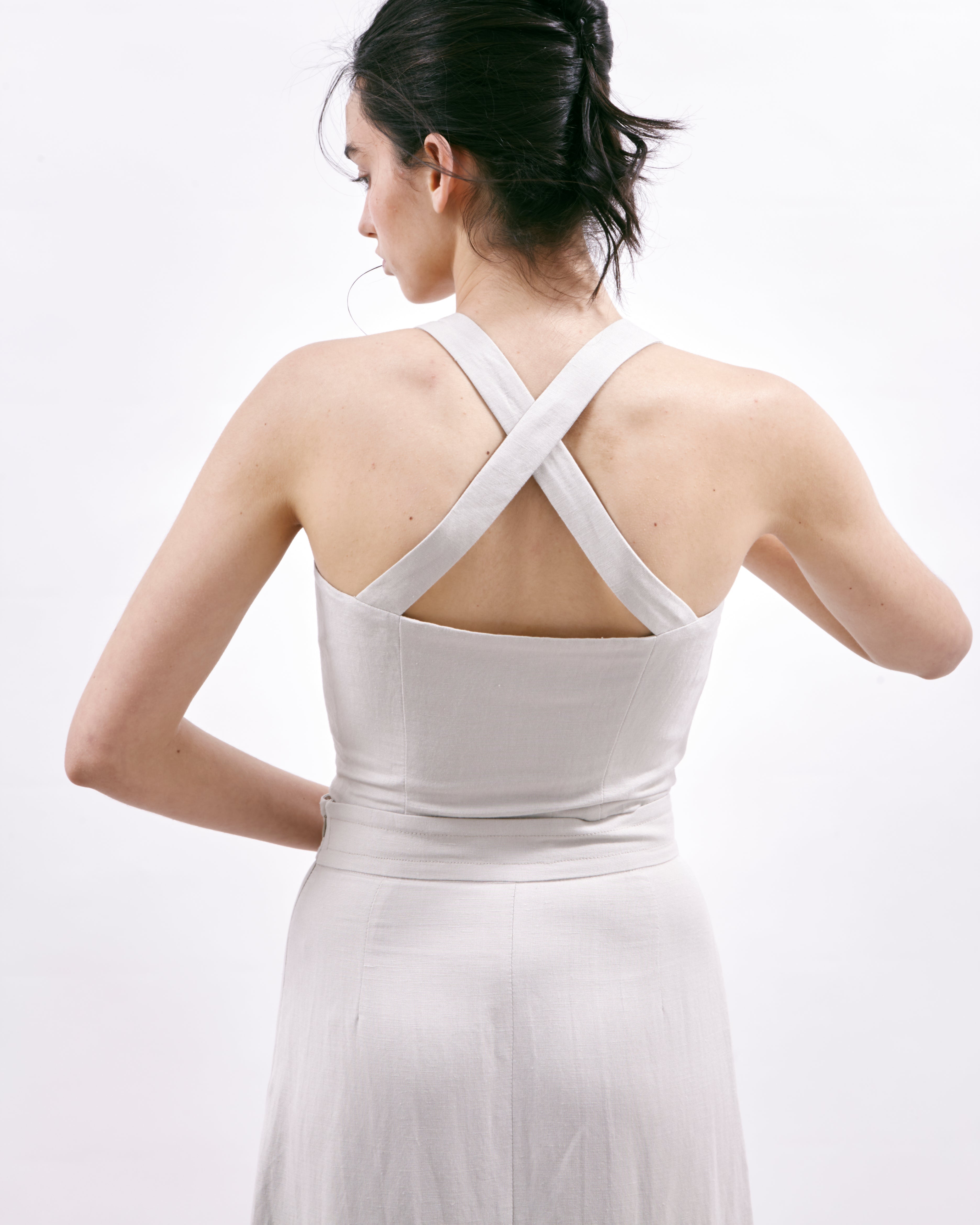 Saia Cinza Maxi com Fenda em Linho e Viscose Amalfi