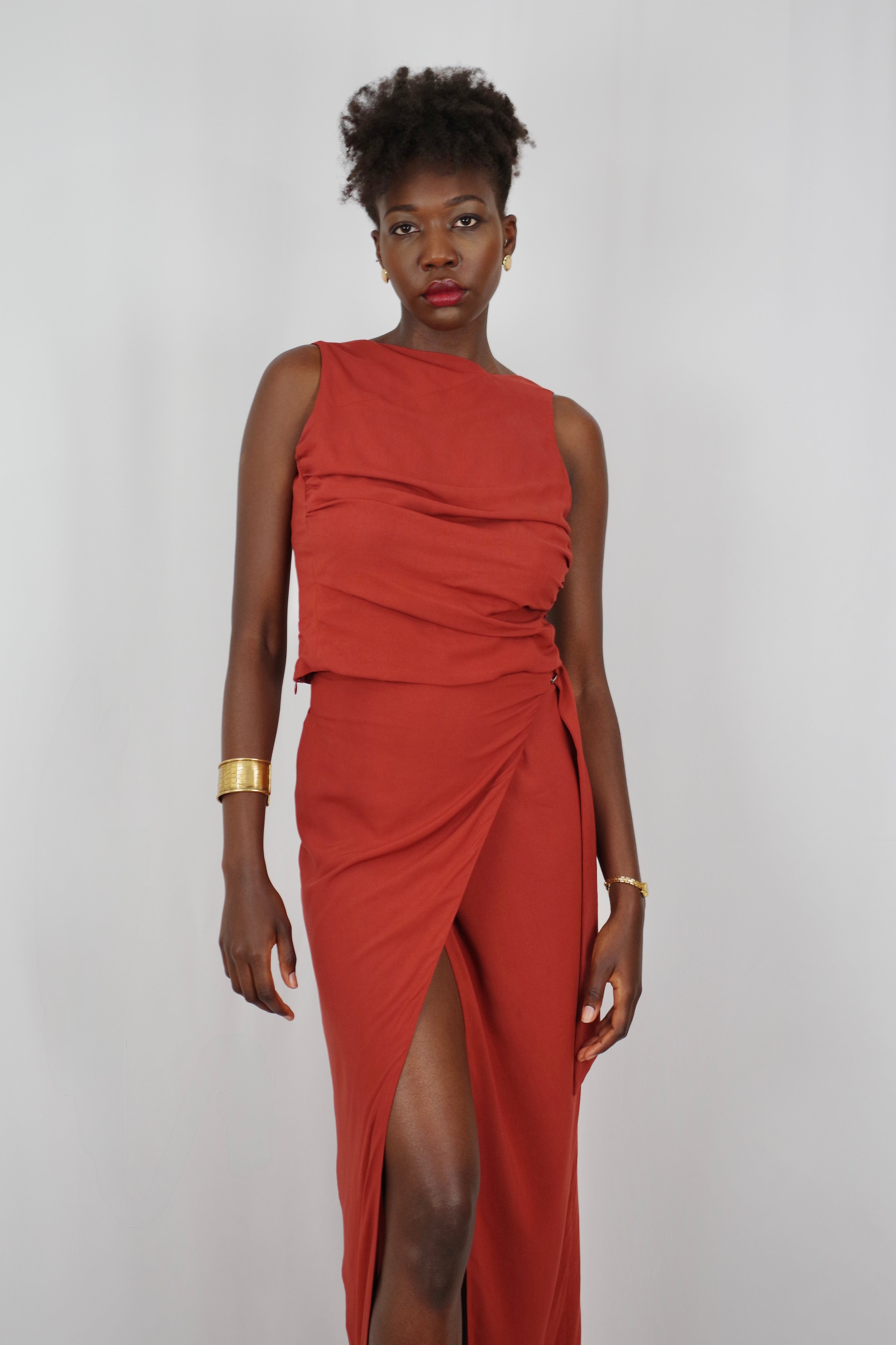 Women’s Wrap Terracotta Skirt Barbara – Midi Length, Buckle Detail, Summer Look