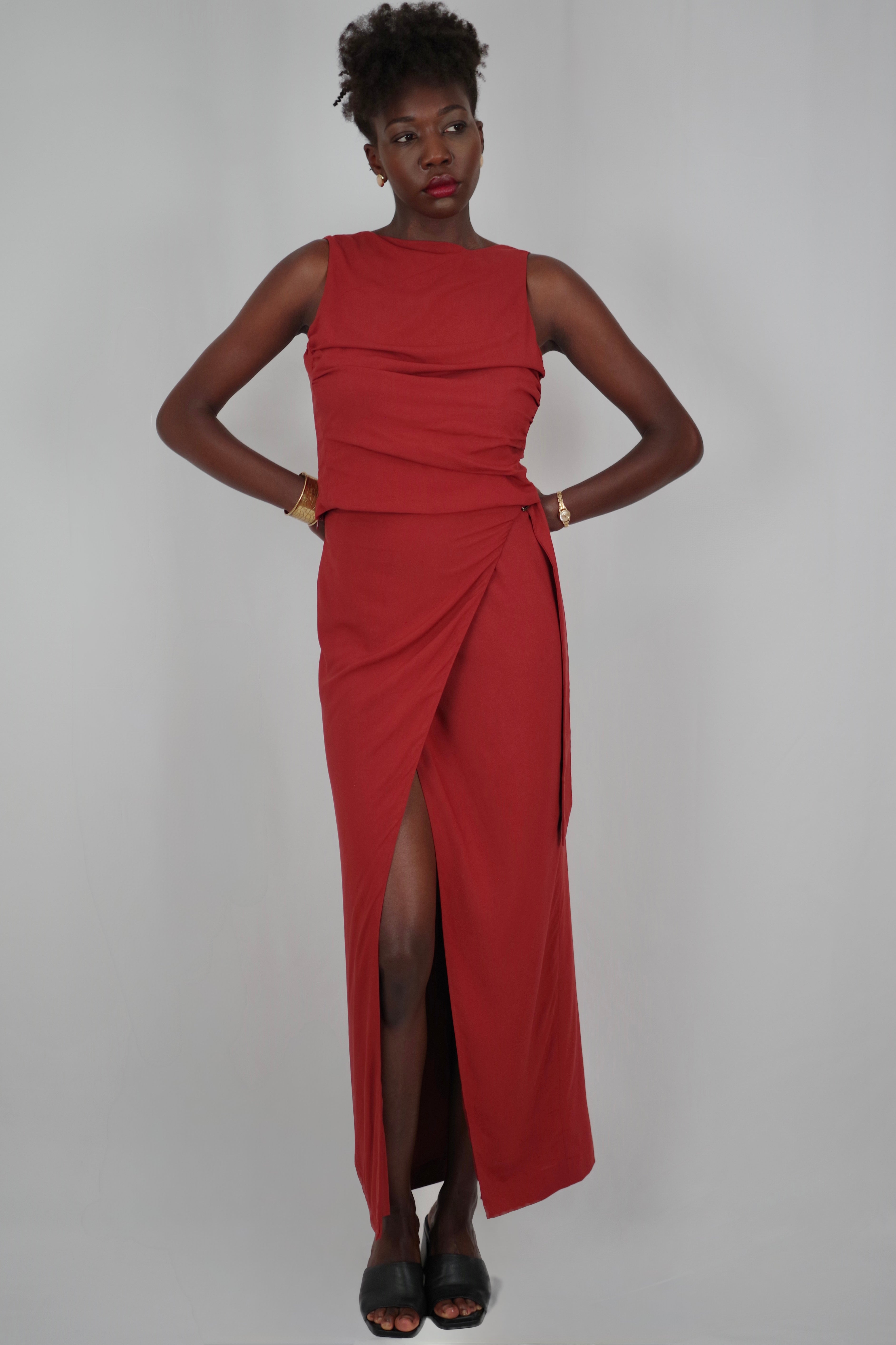 Women’s Wrap Terracotta Skirt Barbara – Midi Length, Buckle Detail, Summer Look