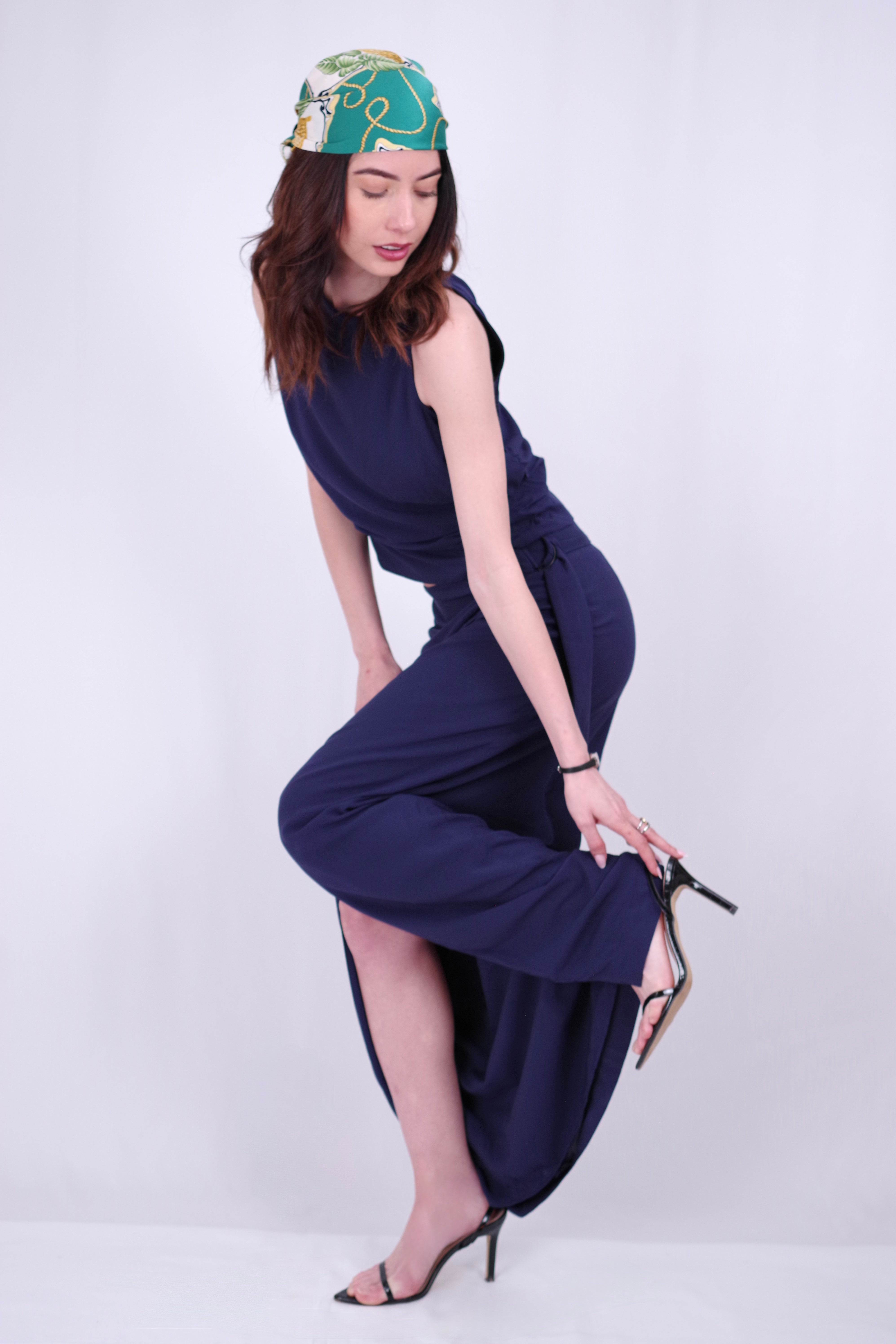 Women’s Wrap Navy Skirt Barbara – Midi Length, Buckle Detail, Summer Look