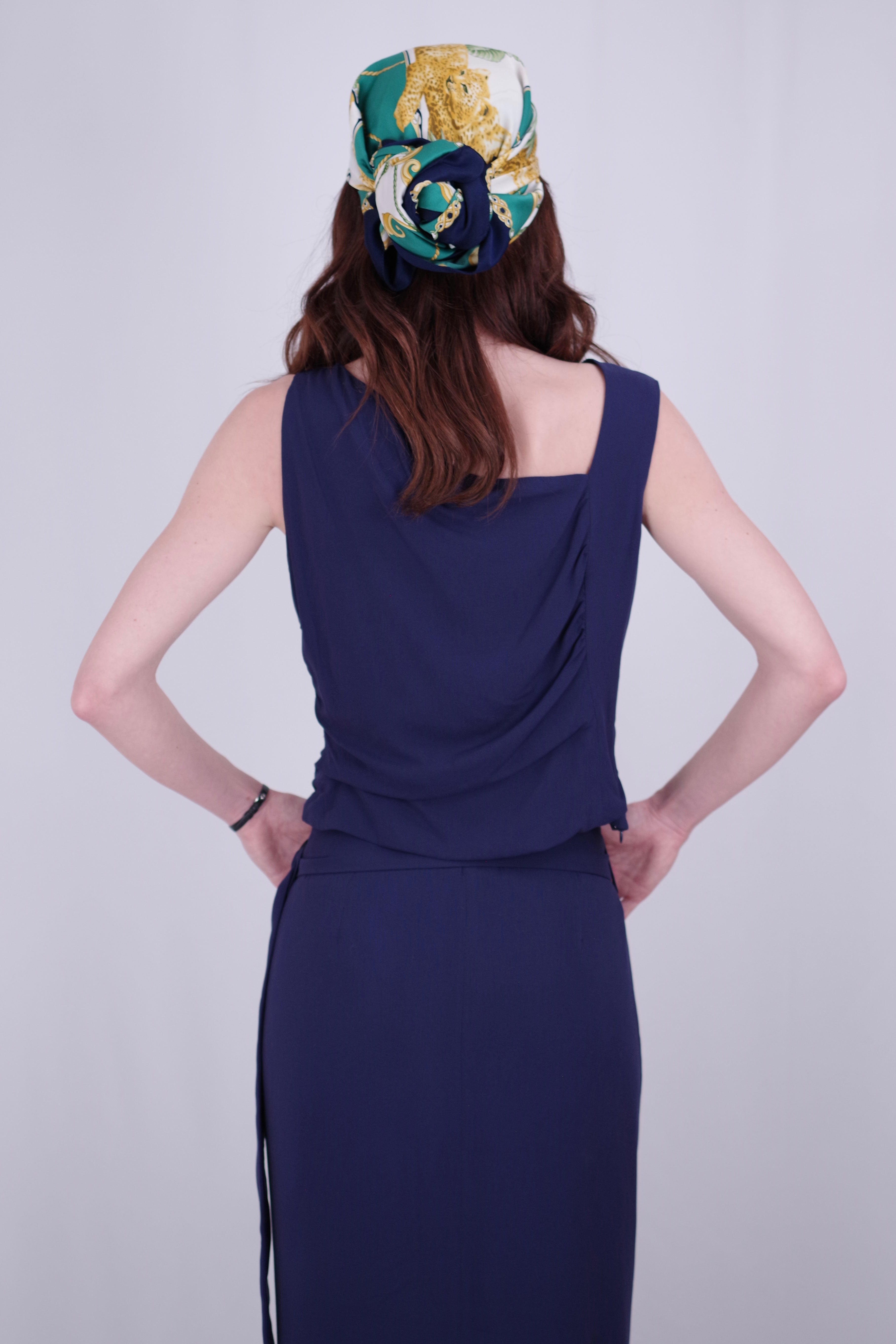 Marine Sleeveless Navy Top – Sculpted Curved Neckline