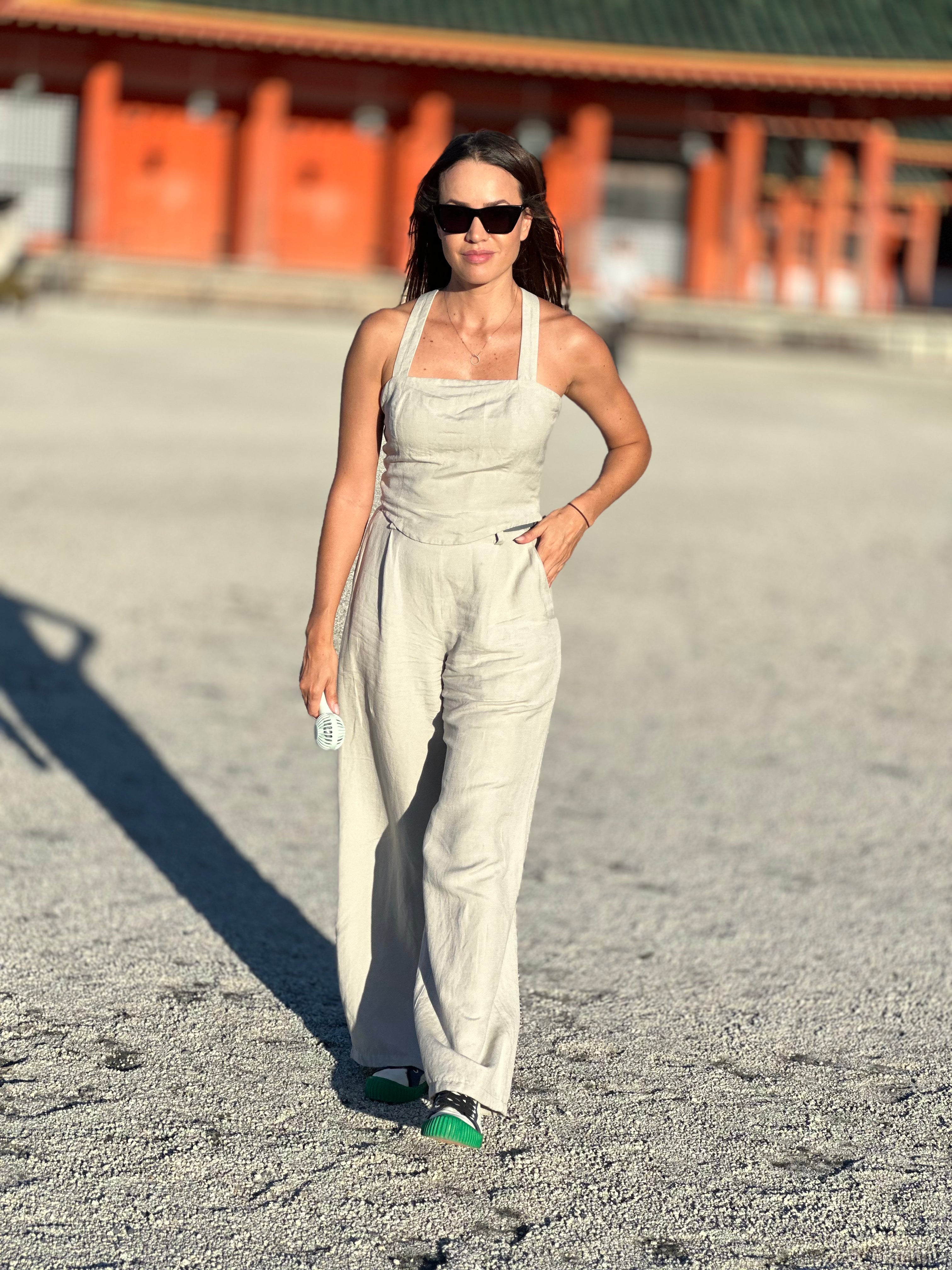 Grey Linen and Viscose Trousers St. Tropez