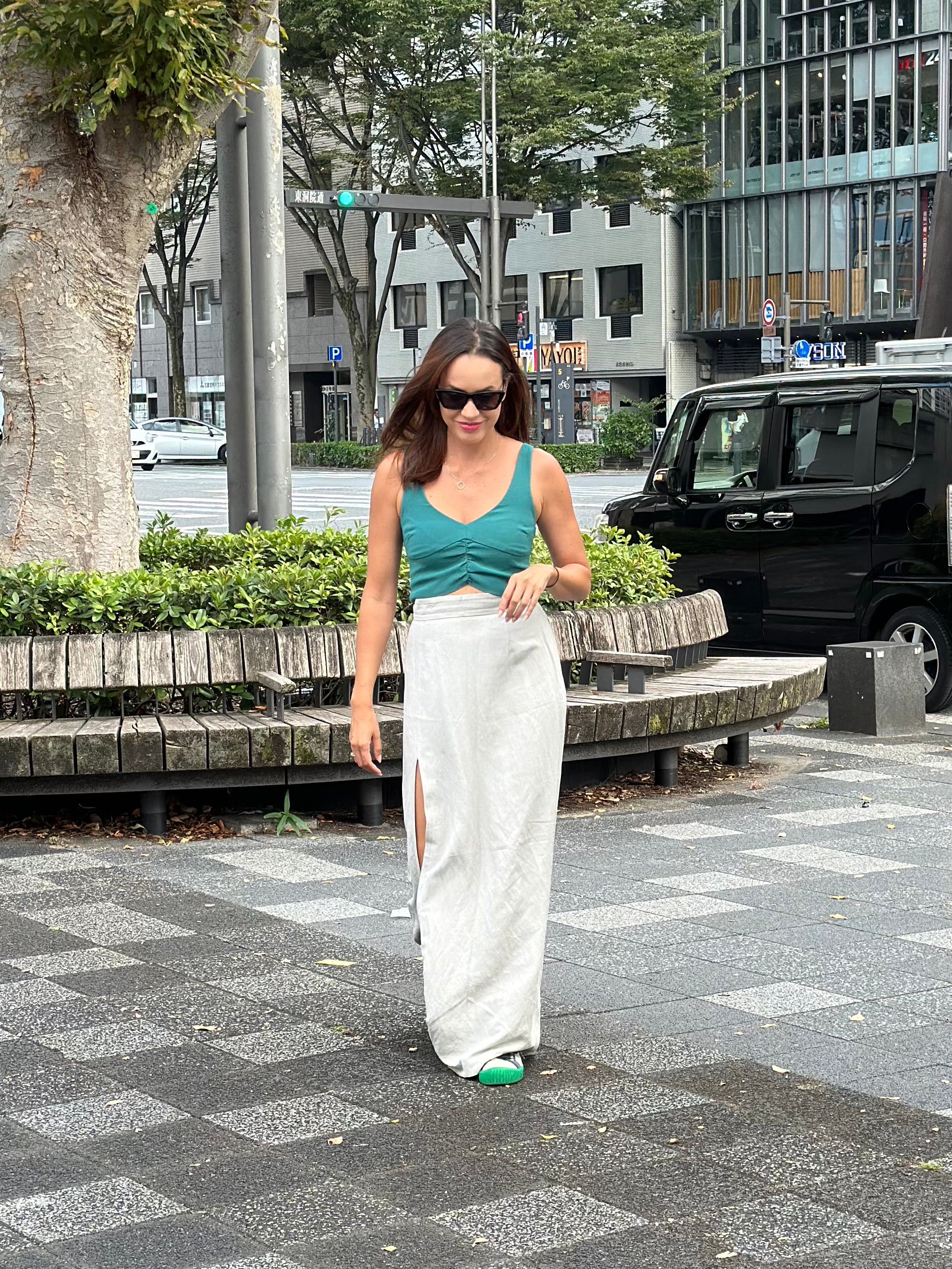 Jupe Grise Longue en Lin et Viscose Amalfi