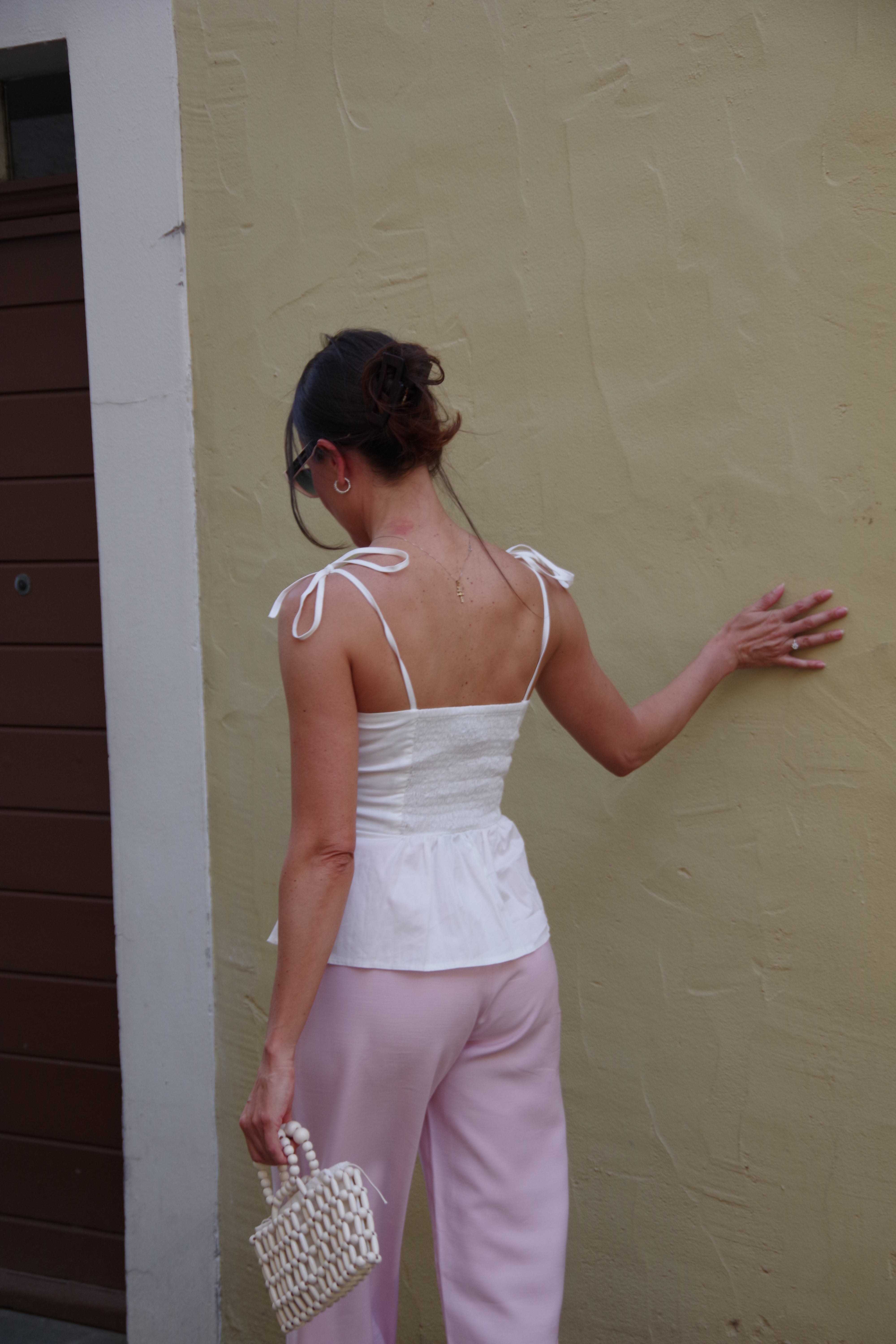 White Ruched Peplum Top Mary