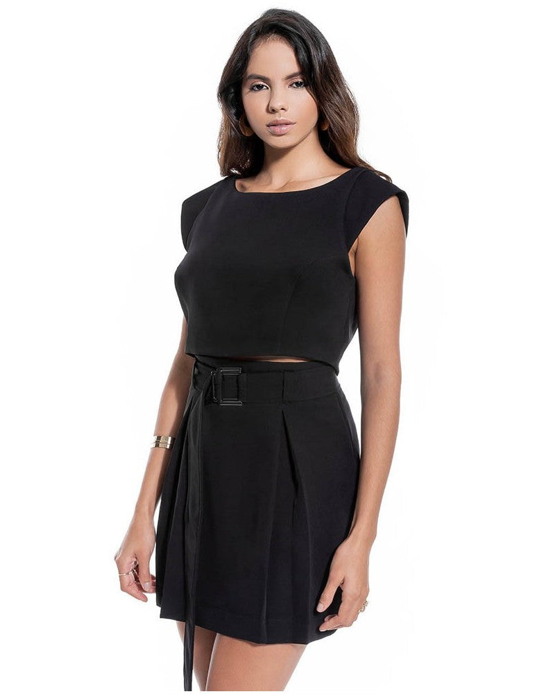 Mini jupe et chemisier noirs Lilian