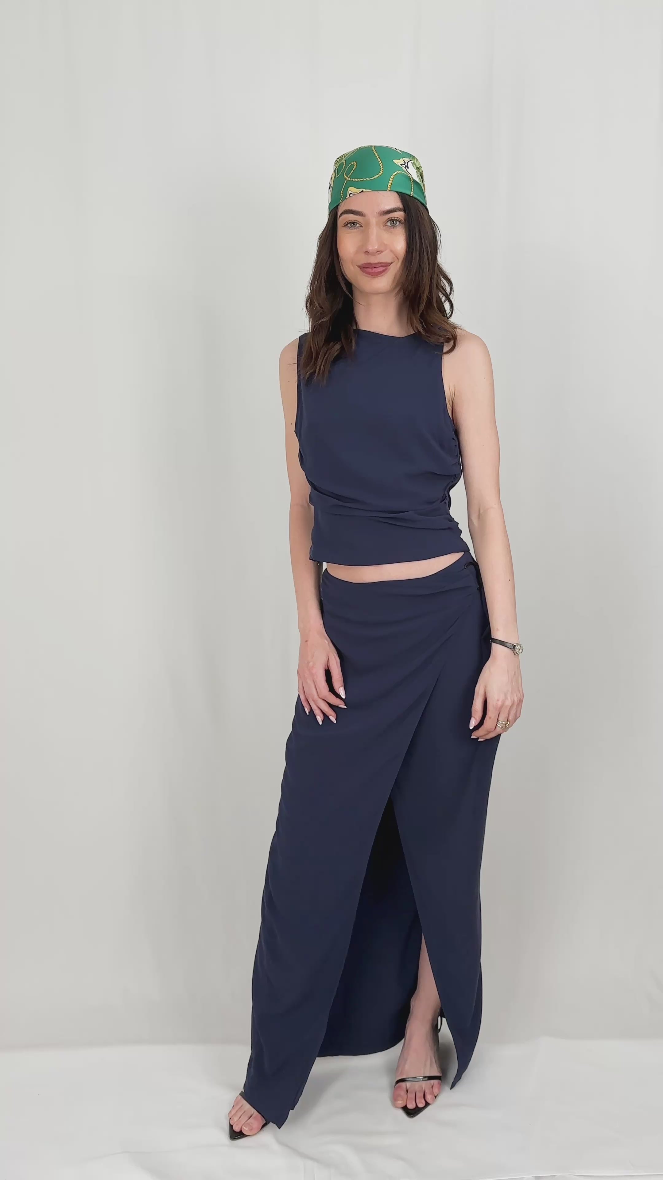 Women’s Wrap Navy Skirt Barbara – Midi Length, Buckle Detail, Summer Look