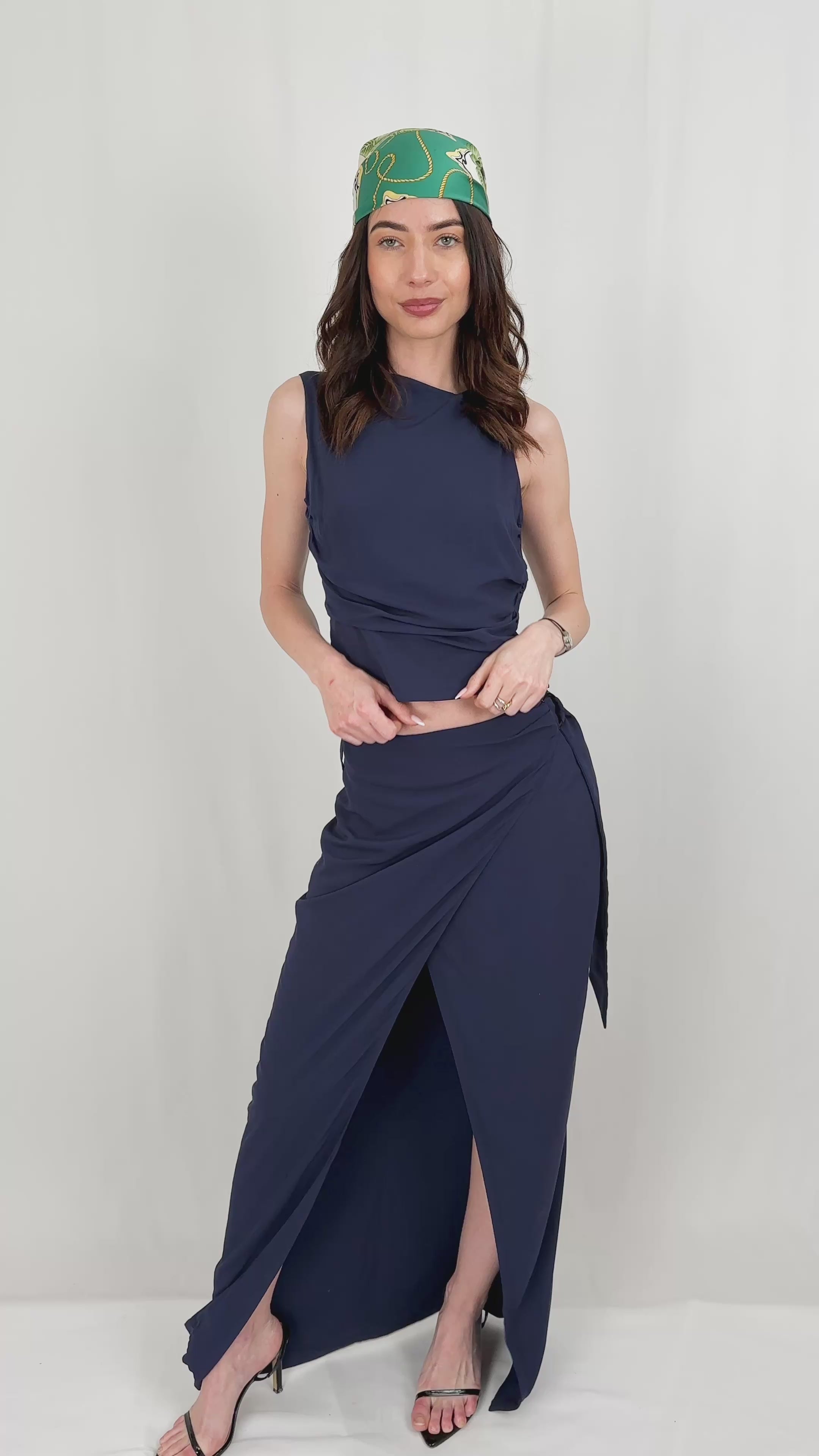Marine Sleeveless Navy Top – Sculpted Curved Neckline